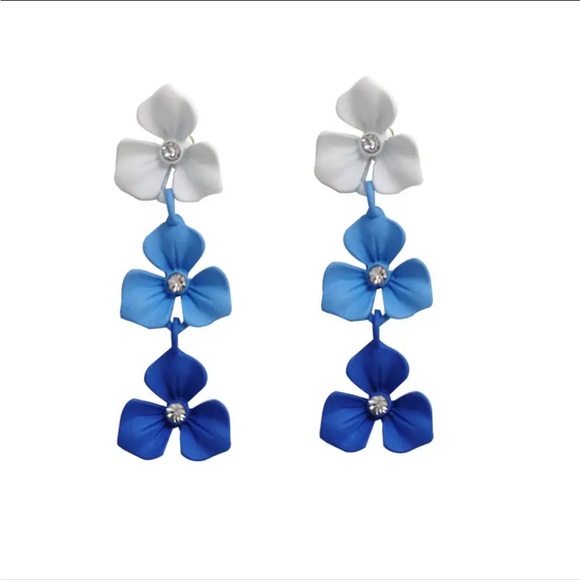 Gradient Blue Floral CZ Earrings - Picture 2 of 2